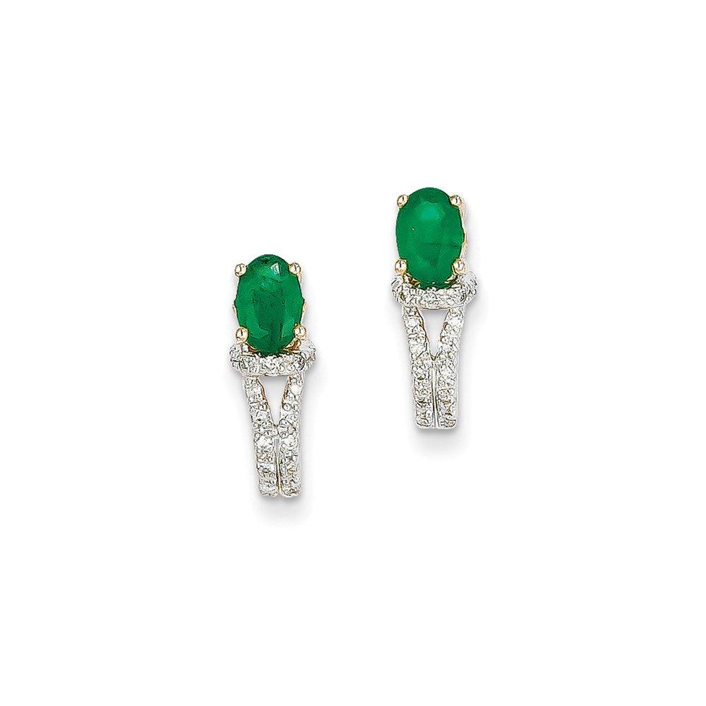 14k Yellow Gold 1/8Ct Real Diamond & Emerald Earrings XE2398E/AA