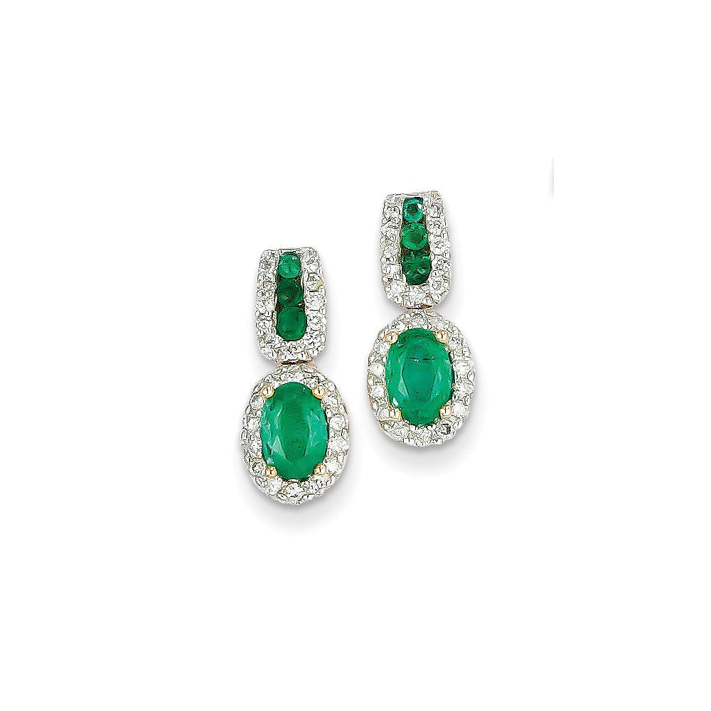 14k Yellow Gold 1/3Ct Real Diamond & Emerald Earrings XE2400E/AA