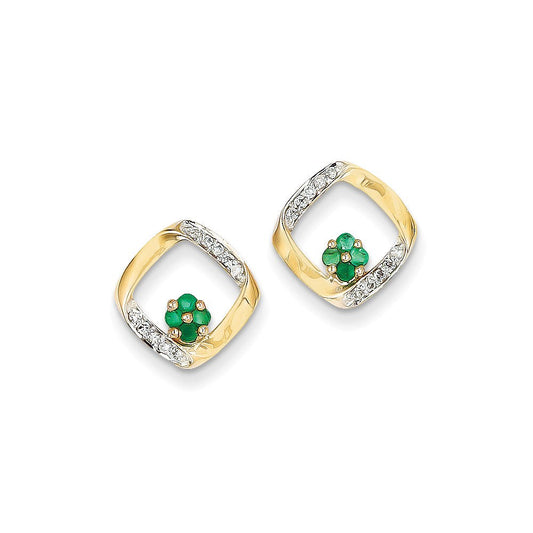 14k Yellow Gold 1/10ct Real Diamond & Emerald Earrings XE2404E/AA