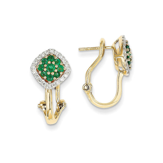 14k Yellow Gold 1/4ct Real Diamond & Emerald Earrings XE2406E/AA