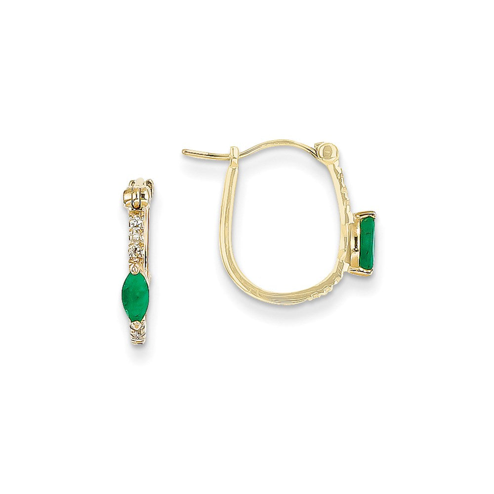 14k Yellow Gold 1/20ct Real Diamond & Emerald Hinged Hoop Earrings XE2414E/AA