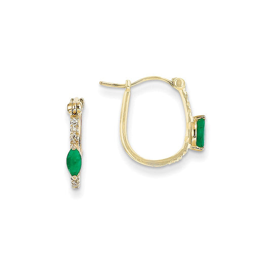14k Yellow Gold 1/20ct Real Diamond & Emerald Hinged Hoop Earrings XE2414E/AA