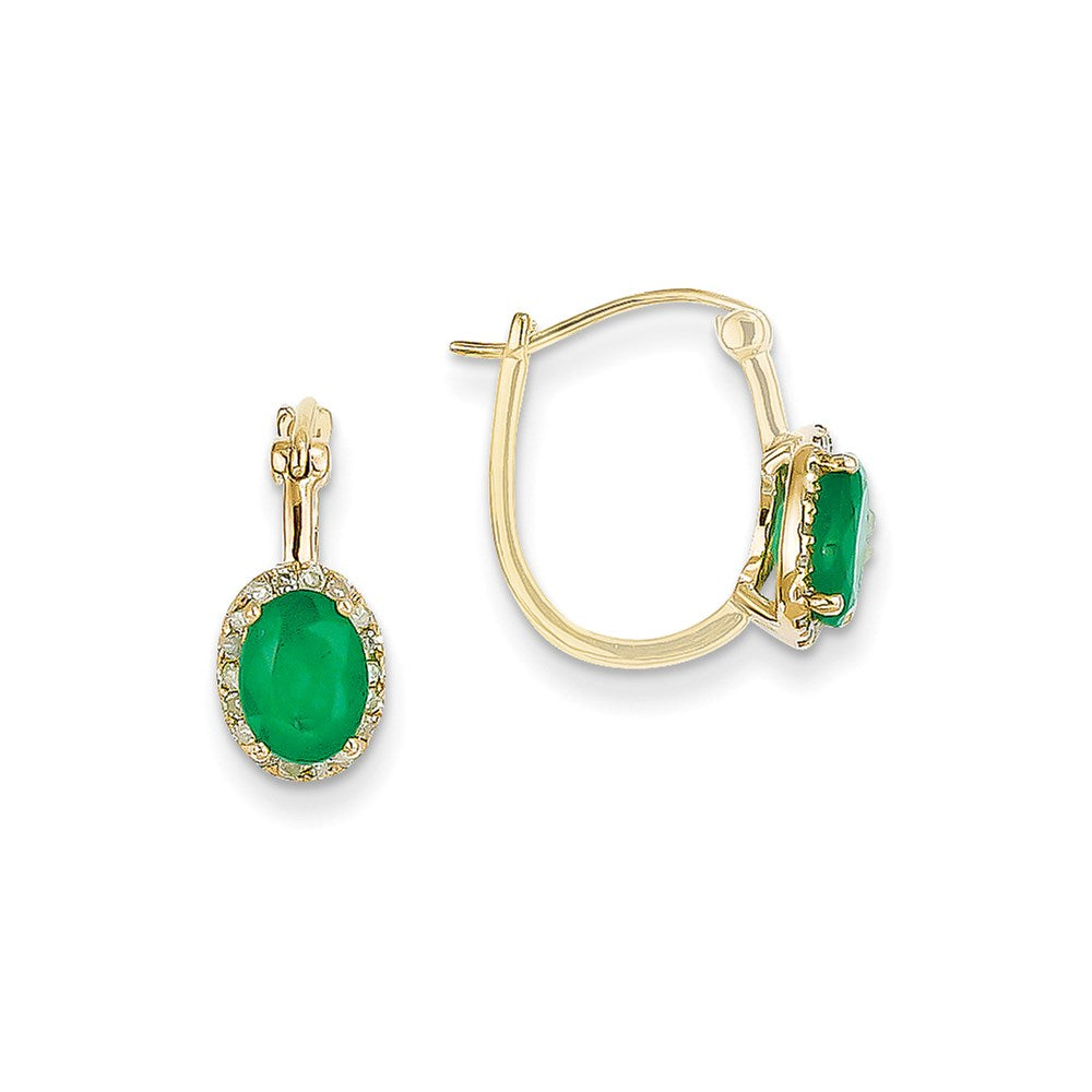 14k Yellow Gold 1/5ct Real Diamond & Emerald Hinged Hoop Earrings XE2415E/AA