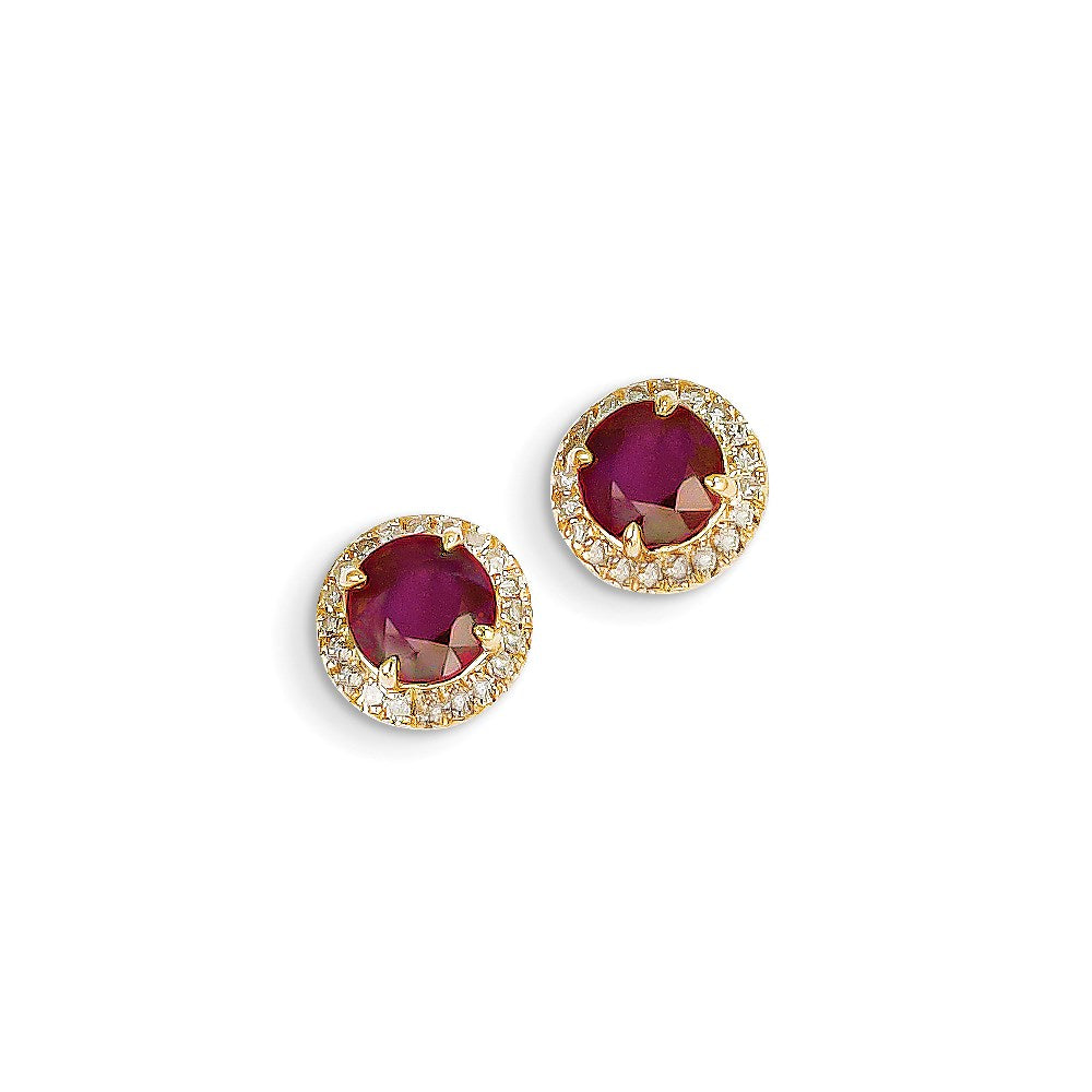 14k Yellow Gold Real Diamond & Composite Ruby Post Earrings XE2418R/AA