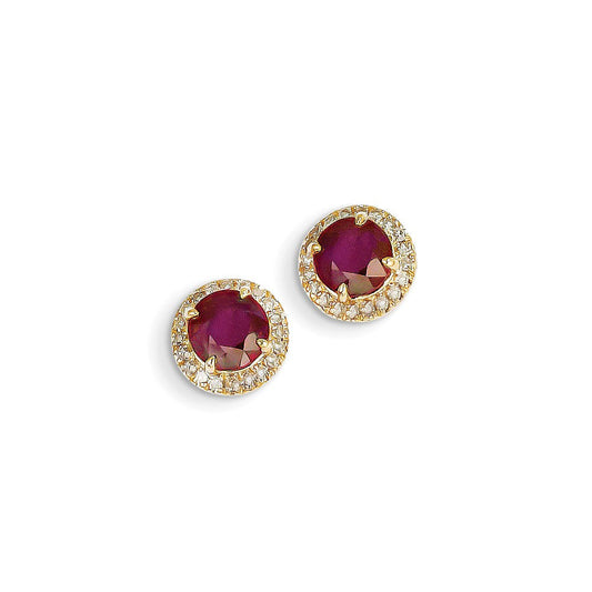 14k Yellow Gold Real Diamond & Composite Ruby Post Earrings XE2418R/AA