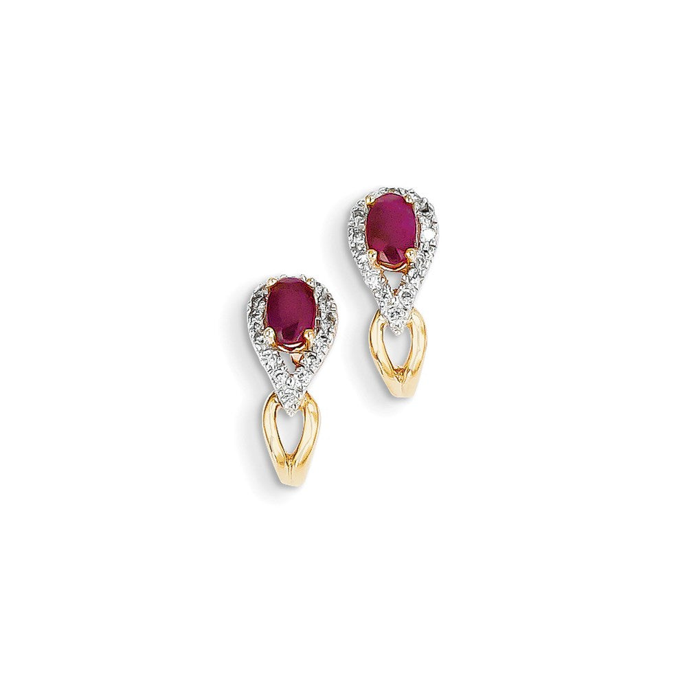 14k Yellow Gold Real Diamond & Ruby Earrings XE2419R/AA