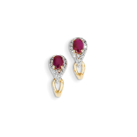 14k Yellow Gold Real Diamond & Ruby Earrings XE2419R/AA