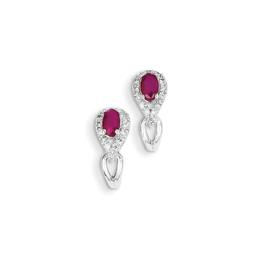 14k White Gold Real Diamond & Ruby Earrings XE2420R/AA