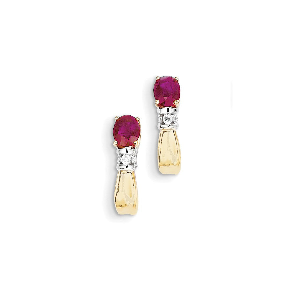 14k Yellow Gold Two-tone Real Diamond & Ruby Earrings XE2421R/AA