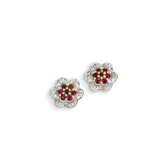 14k Yellow Gold Real Diamond & Ruby Earrings XE2425R/AA