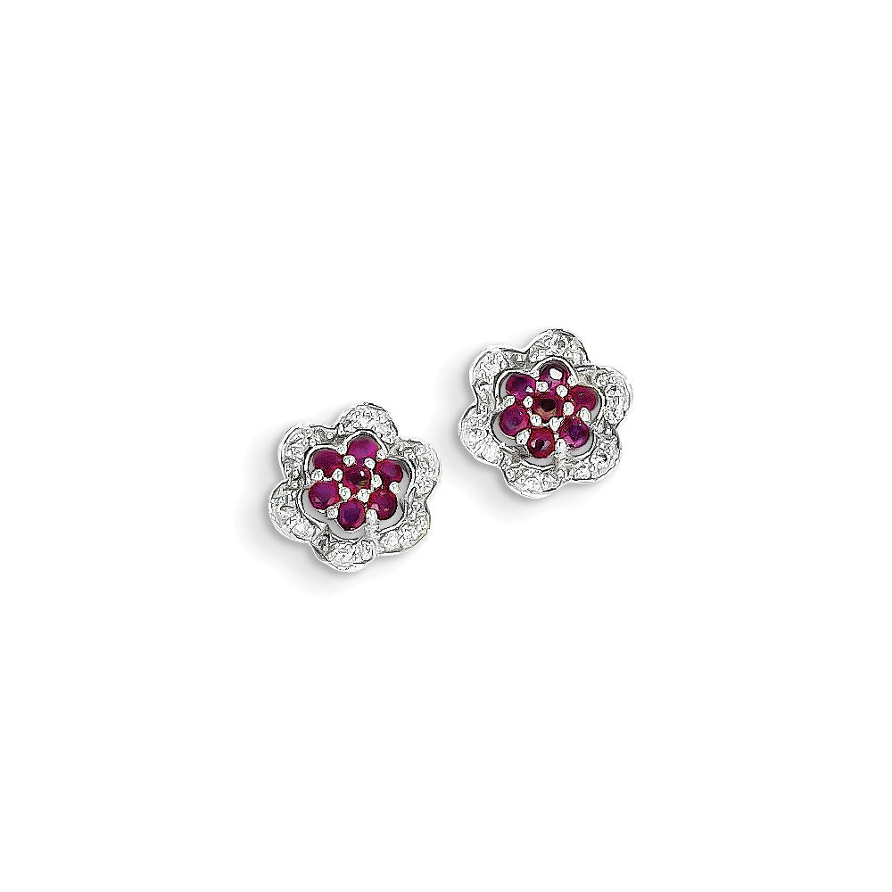 14k White Gold Real Diamond & Ruby Earrings XE2426R/AA