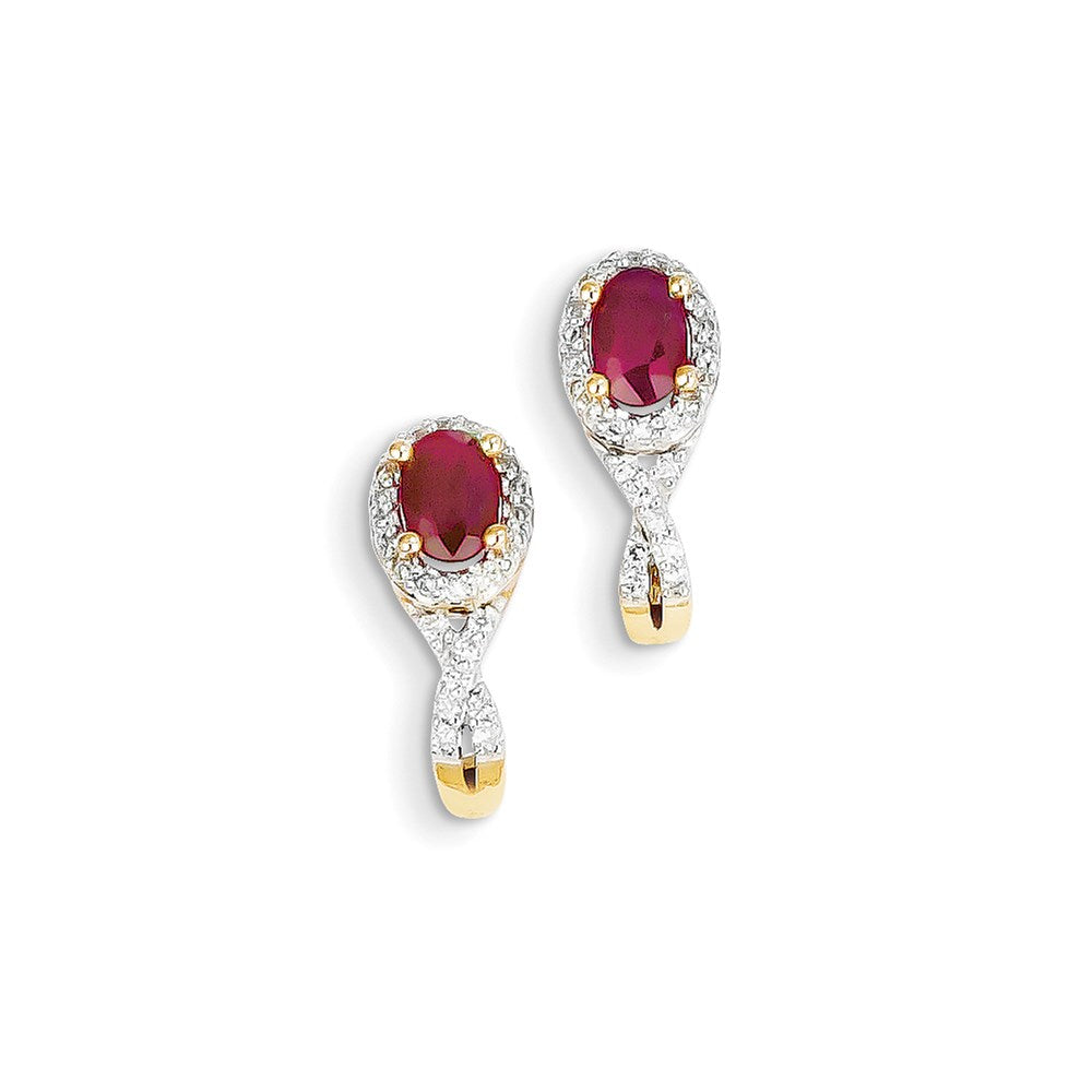14k Yellow Gold Real Diamond & Ruby Earrings XE2429R/AA