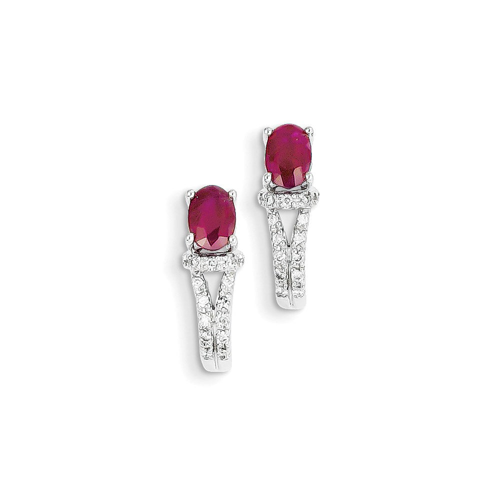 14k White Gold Real Diamond & Ruby Earrings XE2432R/AA