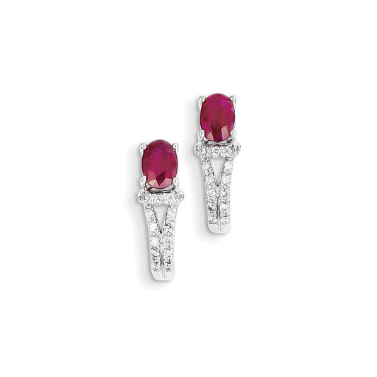 14k White Gold Real Diamond & Ruby Earrings XE2432R/AA
