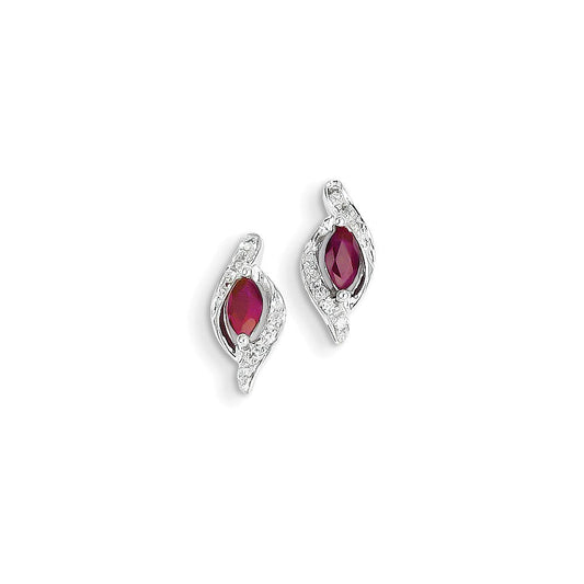 14k White Gold Real Diamond & Ruby Earrings XE2434R/AA