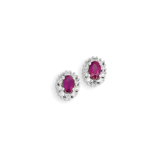 14k White Gold Real Diamond & Ruby Earrings XE2442R/AA