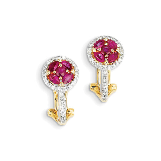 14k Yellow Gold Real Diamond & Ruby Earrings XE2447R/AA