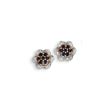 14k Yellow Gold Real Diamond & Sapphire Earrings XE2451S/AA
