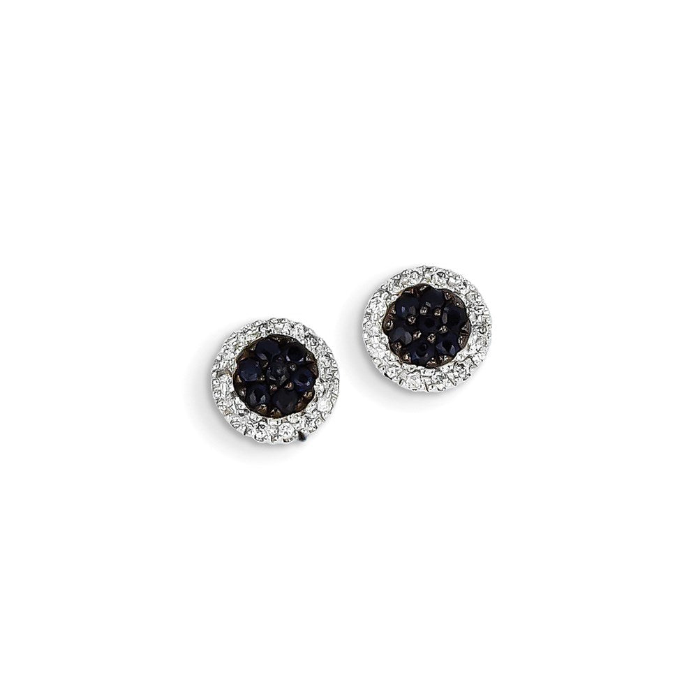 14K White Gold Real Diamond & Sapphire Circle Post Earrings XE2454S/AA