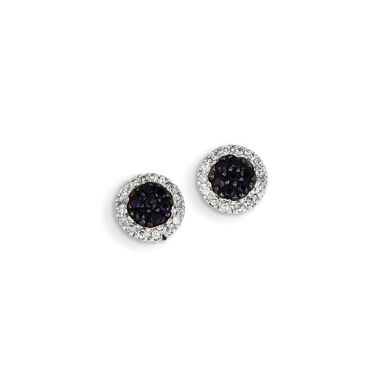14K White Gold Real Diamond & Sapphire Circle Post Earrings XE2454S/AA