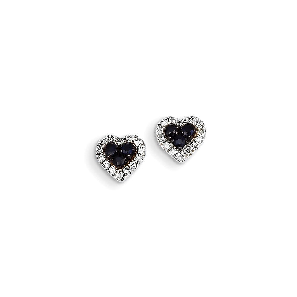 14K White Gold Real Diamond & Sapphire Heart Post Earrings XE2455S/AA