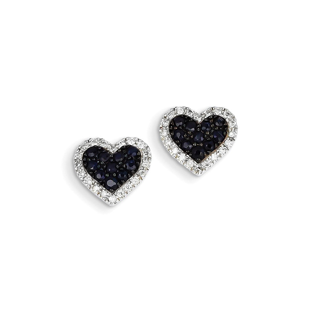 14K White Gold Real Diamond & Sapphire Heart Post Earrings XE2456S/AA