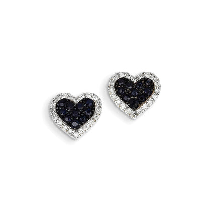 14K White Gold Real Diamond & Sapphire Heart Post Earrings XE2456S/AA