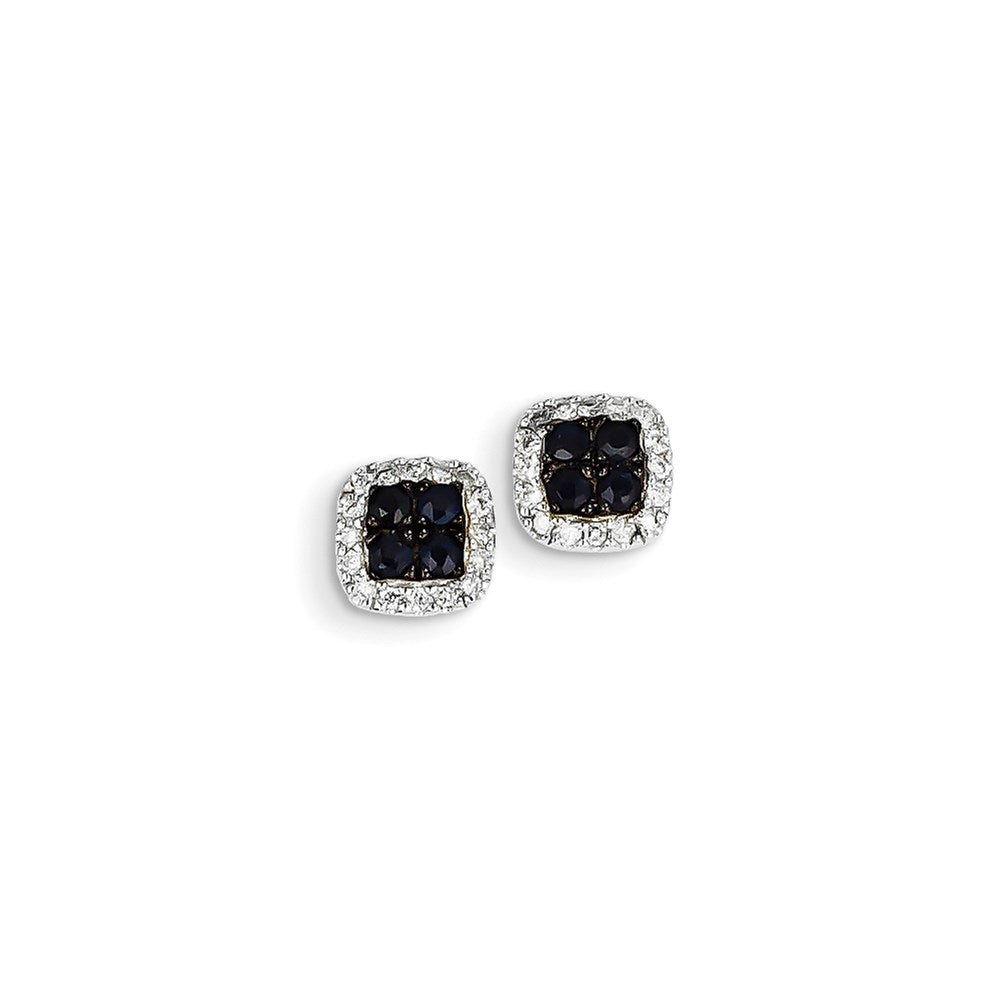 14K White Gold Real Diamond & Sapphire Square Post Earrings XE2458S/AA