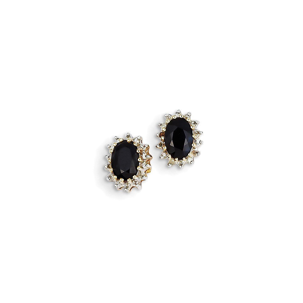 14k Yellow Gold Real Diamond and Dark Sapphire Post Earrings XE2460S/AA