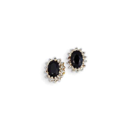 14k Yellow Gold Real Diamond and Dark Sapphire Post Earrings XE2460S/AA