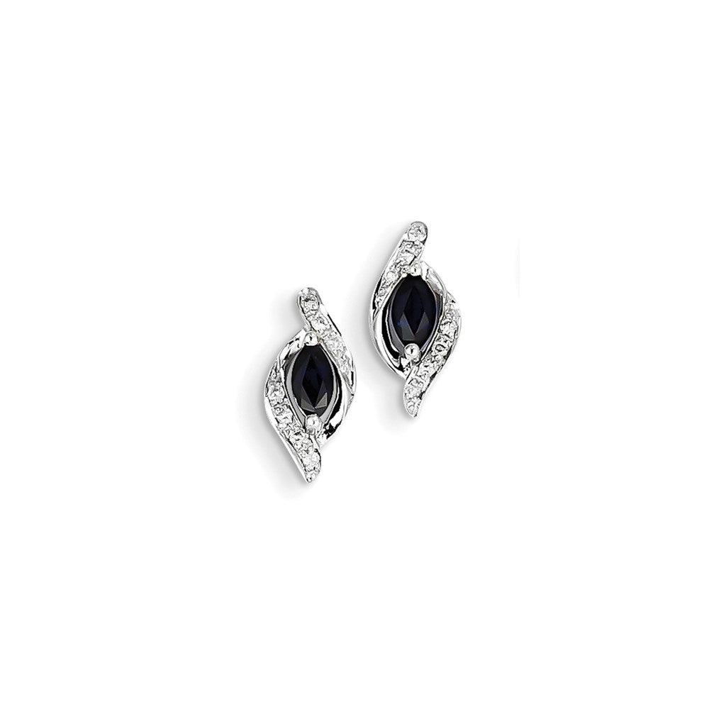 14K White Gold Real Diamond & Sapphire Post Earrings XE2464S/AA