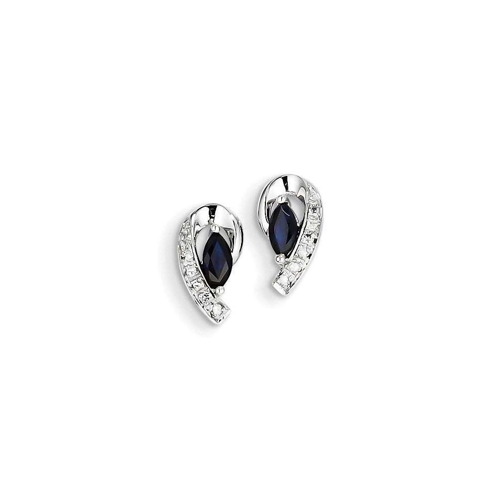 14K White Gold Real Diamond Sapphire Post Earrings XE2466S/AA