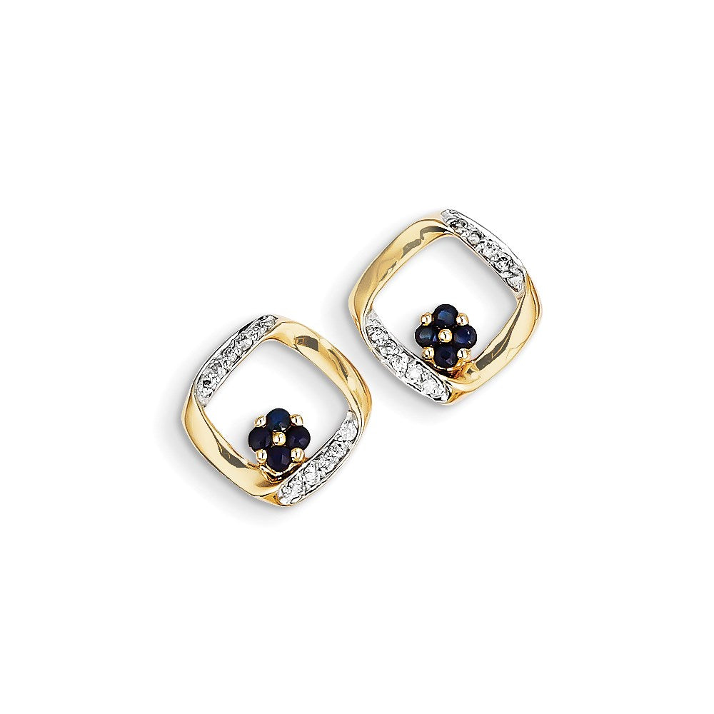 14k Yellow Gold Real Diamond & Sapphire Earrings XE2468S/AA