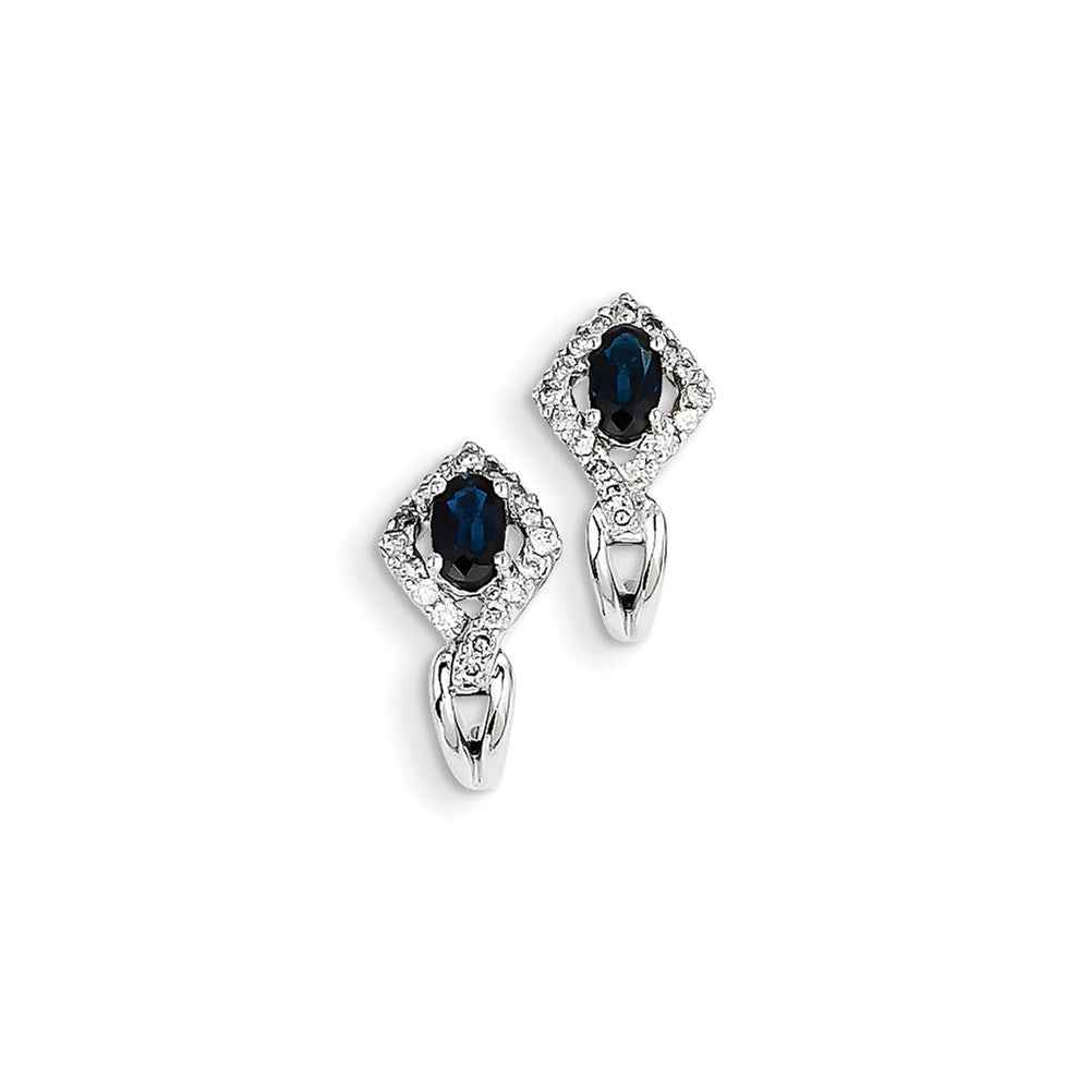 14K White Gold Real Diamond & Sapphire J Hoop Earrings XE2471S/AA