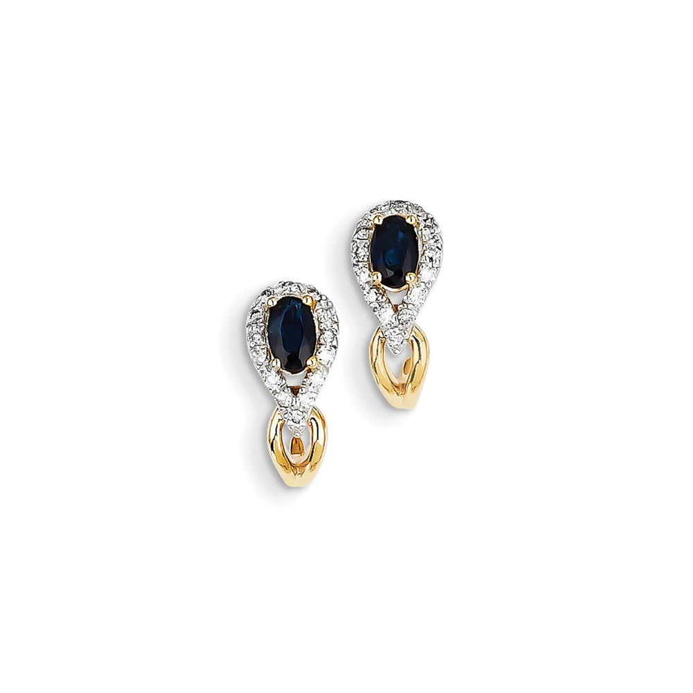 14k Yellow Gold Real Diamond & Sapphire Earrings XE2477S/AA