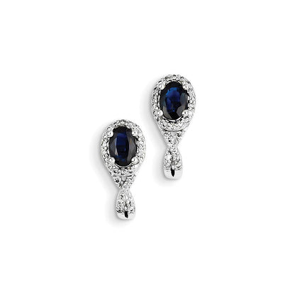 14K White Gold Real Diamond & Sapphire J Hoop Earrings XE2480S/AA