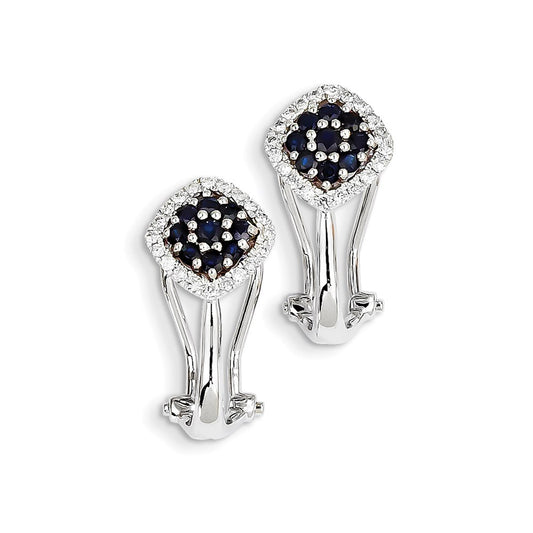 14k White Gold Diamond & Sapphire Omega Back Earrings