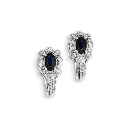 14K White Gold Real Diamond & Sapphire J Hoop Earrings XE2488S/AA