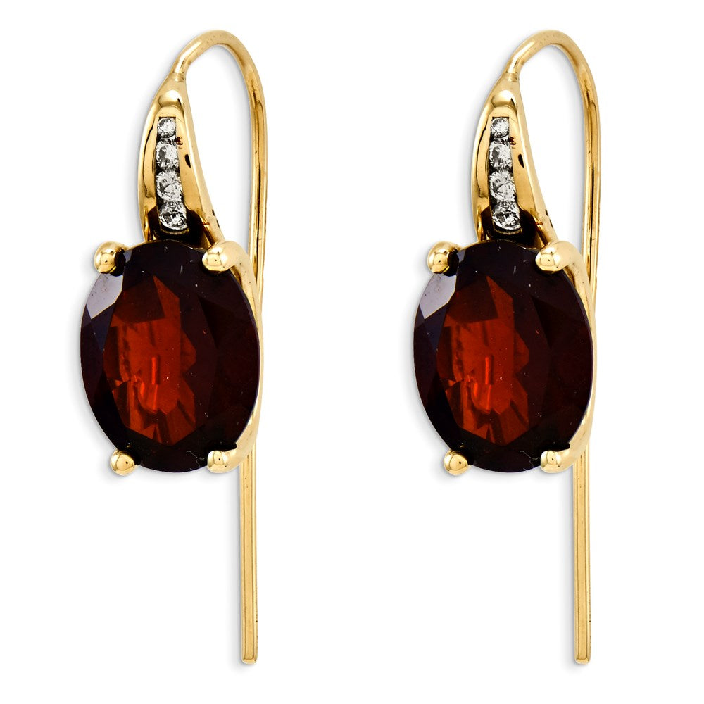 14k Yellow Gold Real Diamond and Garnet Oval Dangle Earrings XE2518GA/AA