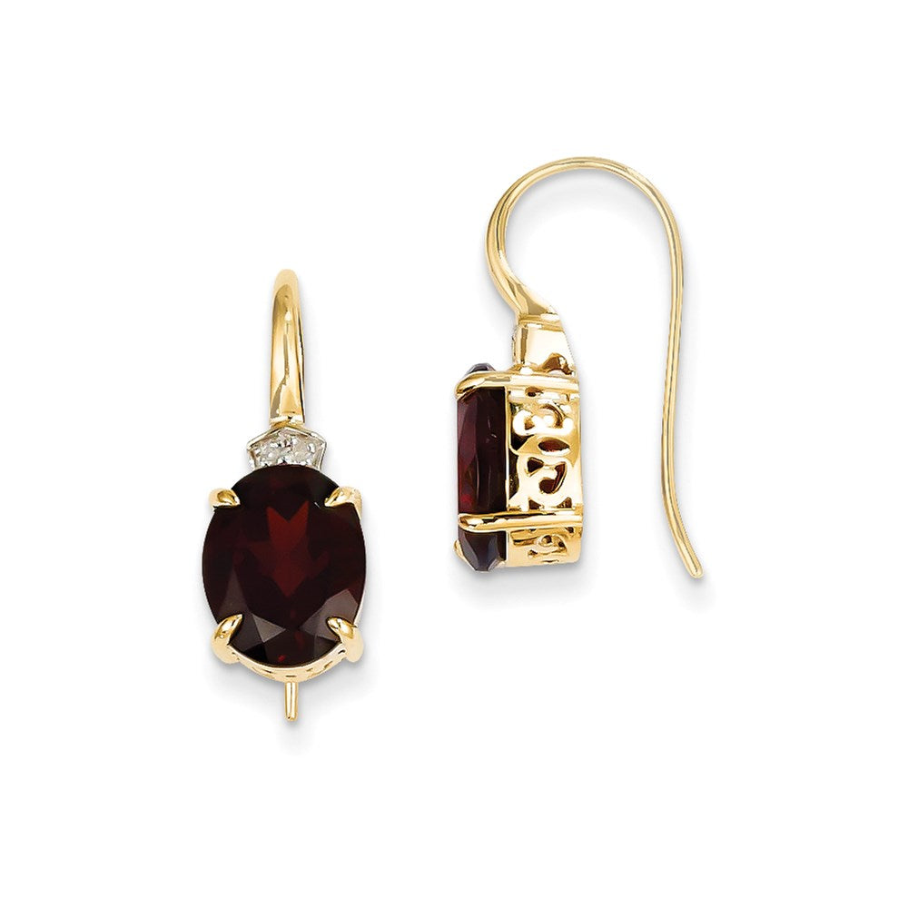 14k Yellow Gold Real Diamond and Garnet Oval Dangle Earrings XE2520GA/AA