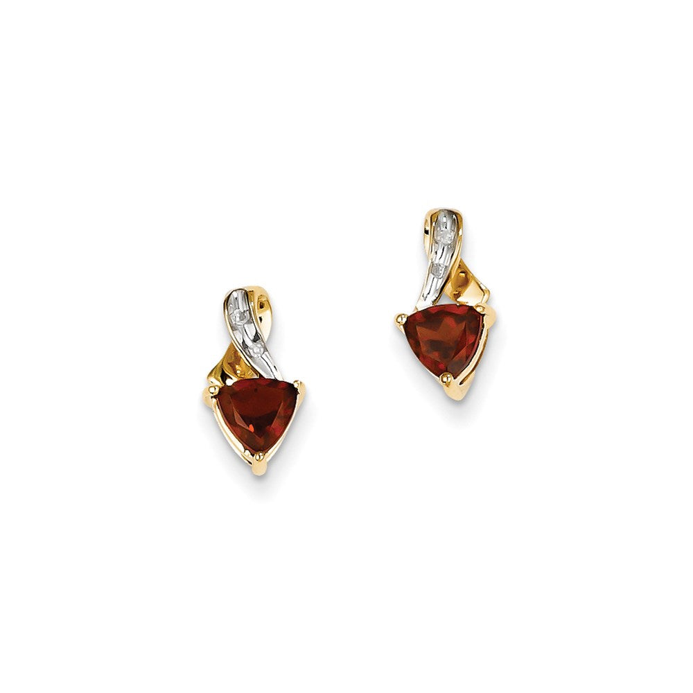 14k Yellow Gold Real Diamond and Garnet Heart Post Earrings XE2522GA/AA