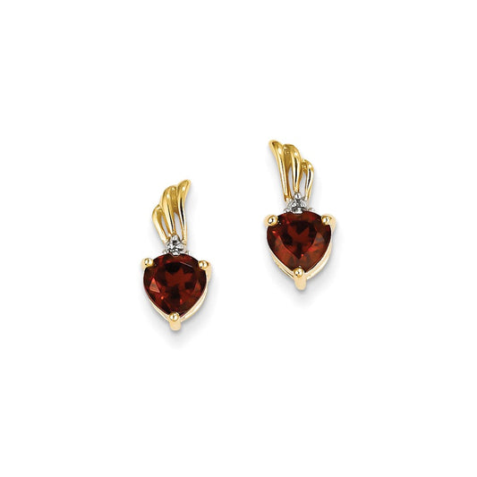 14k Yellow Gold Real Diamond and Garnet Heart Post Earrings XE2523GA/AA