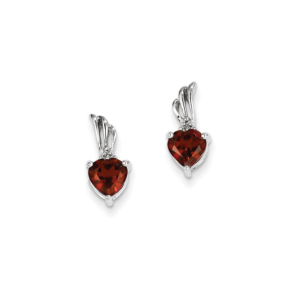14K White Gold Real Diamond and Garnet Heart Post Earrings XE2524GA/AA