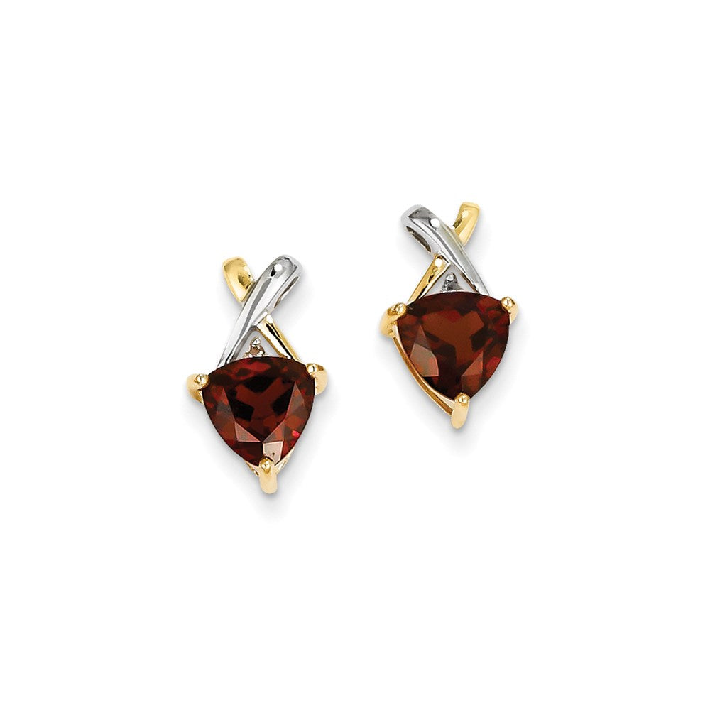 14k Yellow Gold & Rhodium Garnet and White Topaz Trillion Post Earrings XE2525GA