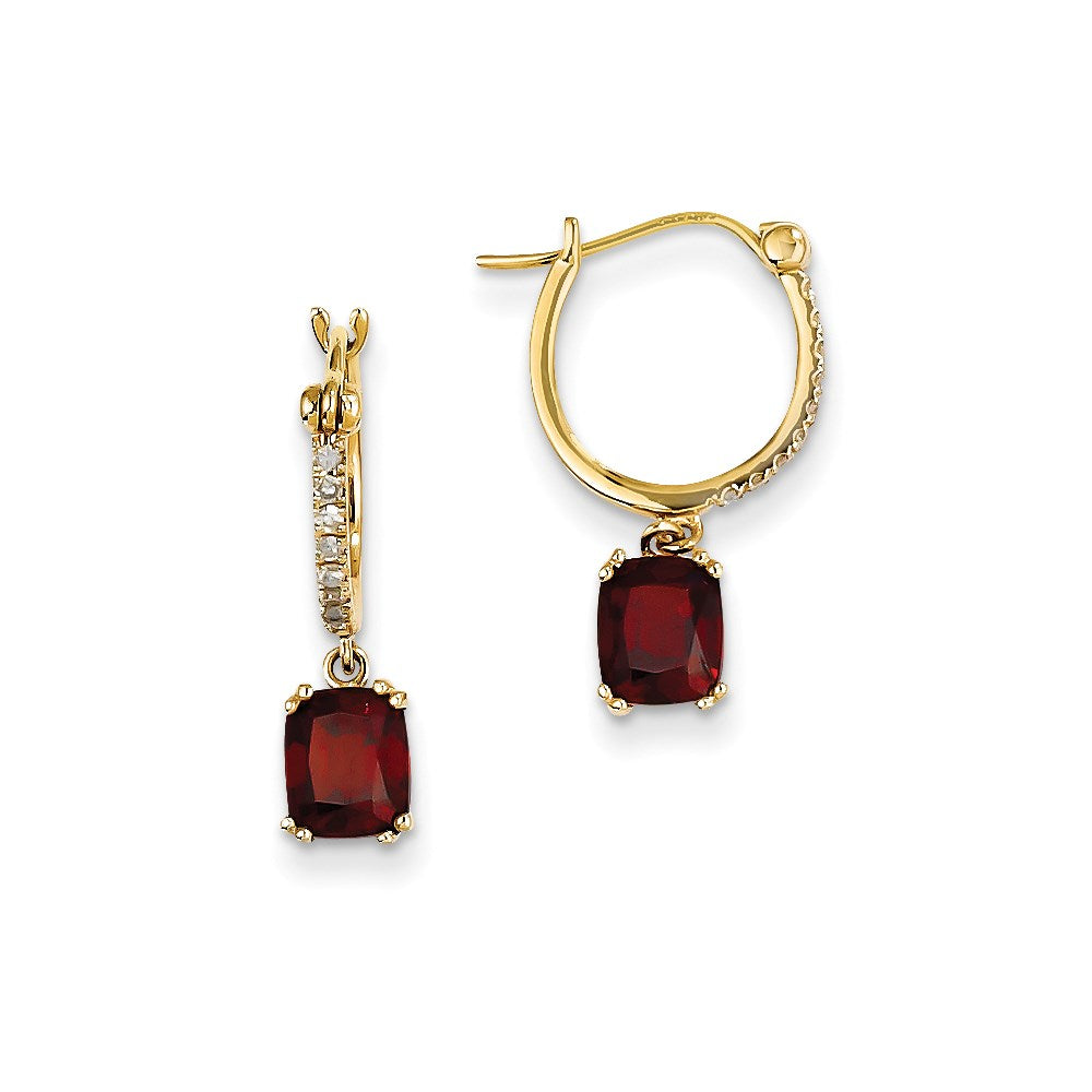 14k Yellow Gold Real Diamond and Garnet Dangle Hoop Earrings XE2527GA/AA