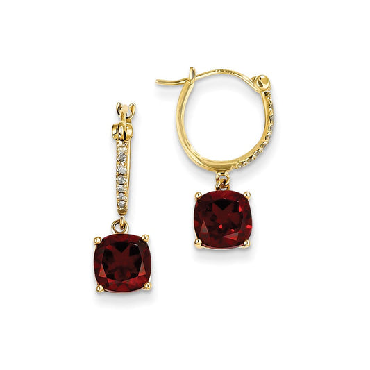 14k Yellow Gold Real Diamond and Garnet Dangle Hoop Earrings XE2531GA/AA