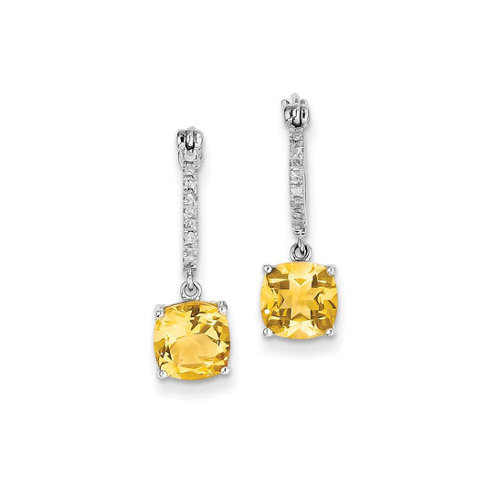14k White Gold Real Diamond & Citrine Dangle Hinged Hoop Earrings XE2544CI/AA