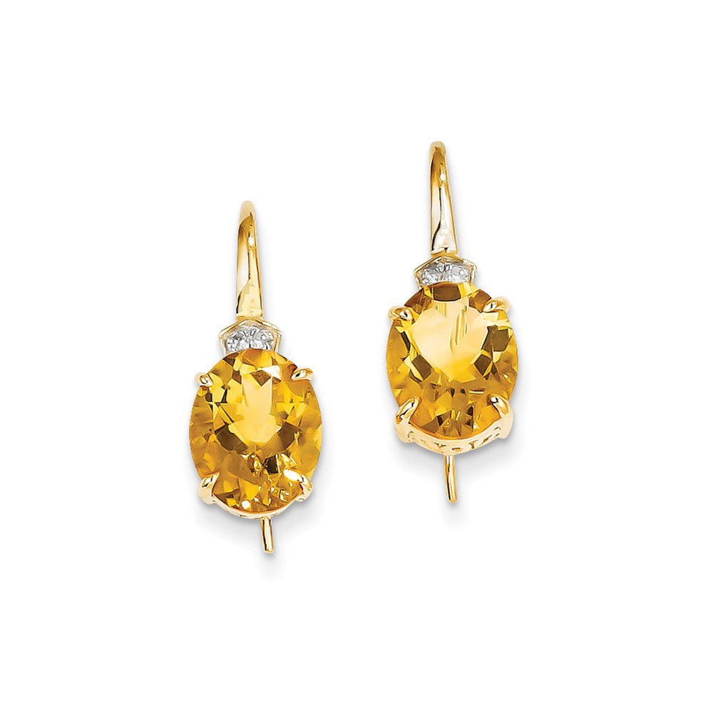 14k Yellow Gold Real Diamond & Citrine Oval Dangle Earrings XE2547CI/AA