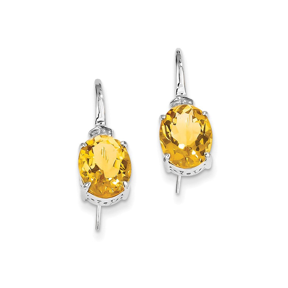 14k White Gold Real Diamond & Citrine Oval Dangle Earrings XE2548CI/AA