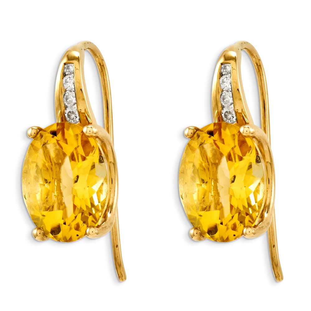 14k Yellow Gold Real Diamond & Citrine Oval Dangle Earrings XE2549CI/AA